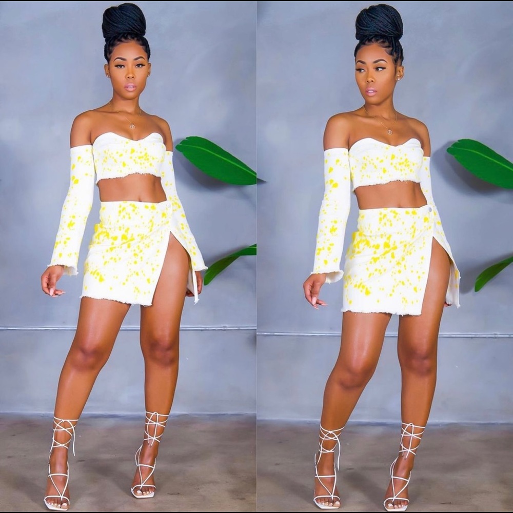 ❌ SOLD! FREE ITEM- read details. MuurSwagg Yellow and White Skirt Set✨